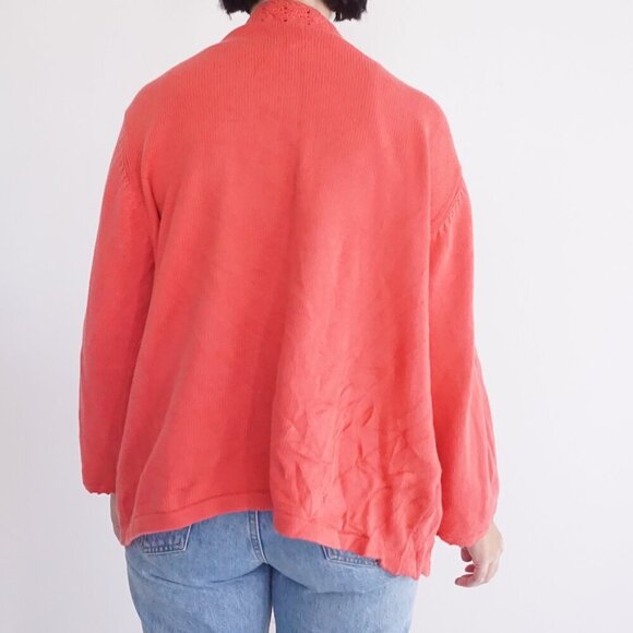 Vintage Tabi Coral Knit w Floral Aztec Cotton Blend Button Cardigan Sweater Xl - Picture 3 of 11